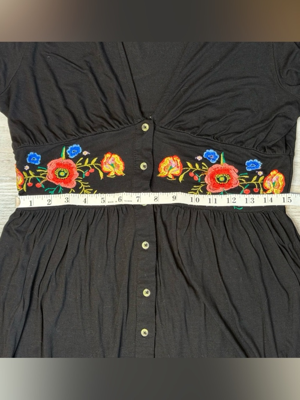 ASOS DESIGN Embroidered Midi Button Through Tea Dress Black Fit & Flare Size 10 - Picture 13 of 15
